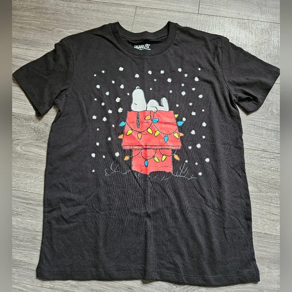 Snoopy Peanuts Dog Christmas 2 Sided Tee Shirt Top Medium - Picture 1 of 5